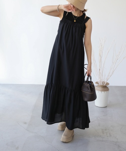 frames RAY CASSIN（フレームスレイカズン）の「WEB限定 バックオープンティアードジャンスカ（ジャンパースカート・レディース・ブラック/ブラウン/グリーン・FREE）」の10枚目の写真