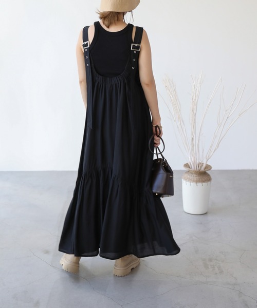 frames RAY CASSIN（フレームスレイカズン）の「WEB限定 バックオープンティアードジャンスカ（ジャンパースカート・レディース・ブラック/ブラウン/グリーン・FREE）」の12枚目の写真