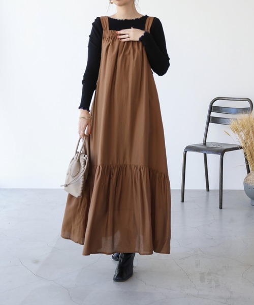 frames RAY CASSIN（フレームスレイカズン）の「WEB限定 バックオープンティアードジャンスカ（ジャンパースカート・レディース・ブラック/ブラウン/グリーン・FREE）」の14枚目の写真