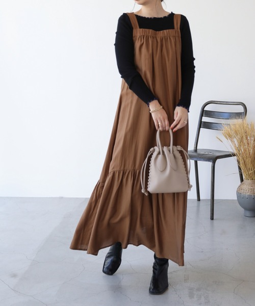 frames RAY CASSIN（フレームスレイカズン）の「WEB限定 バックオープンティアードジャンスカ（ジャンパースカート・レディース・ブラック/ブラウン/グリーン・FREE）」の13枚目の写真