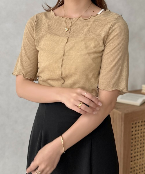 apres jour clair（アプレジュールクレア）の「【apres jour clair】２WAYシアーリブメロートップス【ZOZOTOWN限定アイテム】（Tシャツ/カットソー・レディース・ベージュ/ピンク/ブラウン系その他/アイボリー・フリー/X-LARGE）」の15枚目の写真