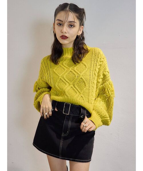 EVRIS（エヴリス）の「フリンジスリーブケーブルショートニット（ニット/セーター・レディース・ブラック/レッド/アイボリー/マスタード・FREE）」の16枚目の写真