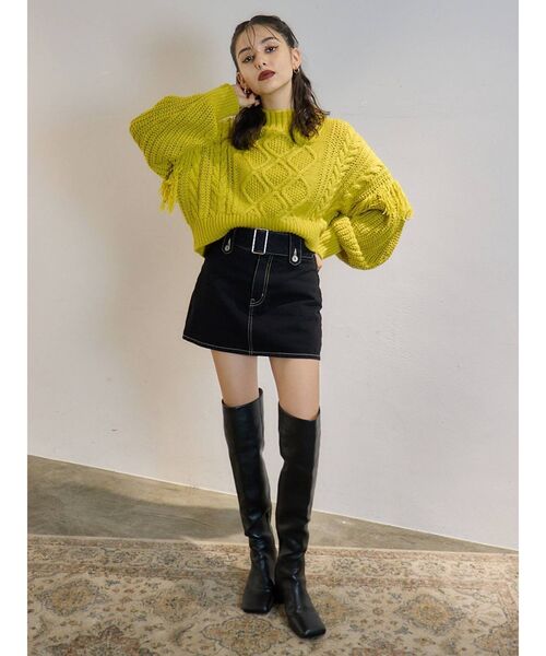 EVRIS（エヴリス）の「フリンジスリーブケーブルショートニット（ニット/セーター・レディース・ブラック/レッド/アイボリー/マスタード・FREE）」の21枚目の写真