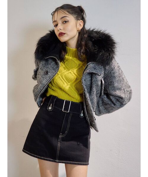 EVRIS（エヴリス）の「フリンジスリーブケーブルショートニット（ニット/セーター・レディース・ブラック/レッド/アイボリー/マスタード・FREE）」の7枚目の写真