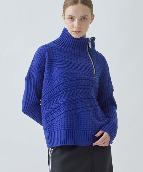 CITY TOKYO（シティトウキョウ）の「ハーフジップケーブルニットトップス（ニット/セーター・レディース・レッド/ブラック/ブルー・FREE）」の2枚目の写真