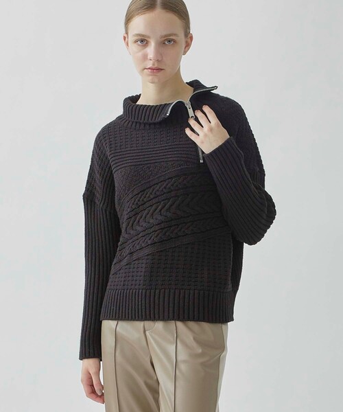 CITY TOKYO（シティトウキョウ）の「ハーフジップケーブルニットトップス（ニット/セーター・レディース・レッド/ブラック/ブルー・FREE）」の4枚目の写真