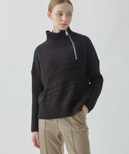 CITY TOKYO（シティトウキョウ）の「ハーフジップケーブルニットトップス（ニット/セーター・レディース・レッド/ブラック/ブルー・FREE）」の5枚目の写真