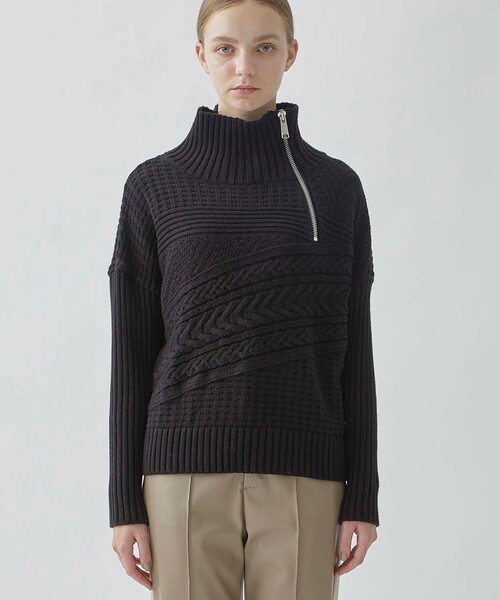 CITY TOKYO（シティトウキョウ）の「ハーフジップケーブルニットトップス（ニット/セーター・レディース・レッド/ブラック/ブルー・FREE）」の8枚目の写真