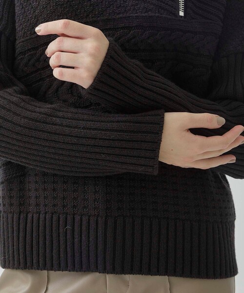 CITY TOKYO（シティトウキョウ）の「ハーフジップケーブルニットトップス（ニット/セーター・レディース・レッド/ブラック/ブルー・FREE）」の13枚目の写真