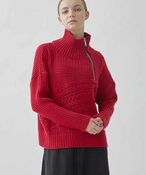 CITY TOKYO（シティトウキョウ）の「ハーフジップケーブルニットトップス（ニット/セーター・レディース・レッド/ブラック/ブルー・FREE）」の15枚目の写真