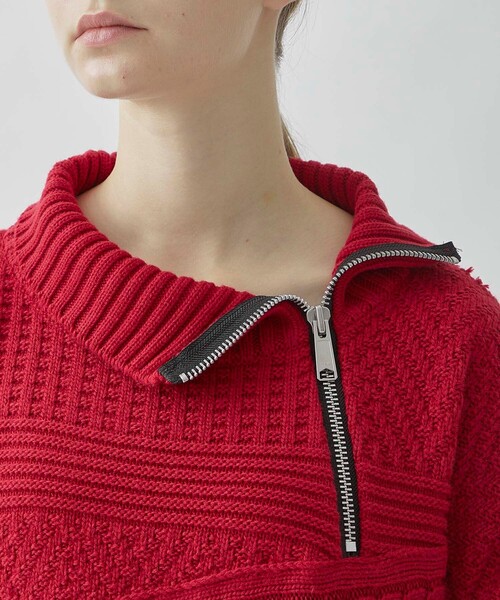 CITY TOKYO（シティトウキョウ）の「ハーフジップケーブルニットトップス（ニット/セーター・レディース・レッド/ブラック/ブルー・FREE）」の22枚目の写真