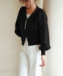 SAISON DE PAPILLON | パールビジュー付きボリュームスリーブニットカーディガン(カーディガン/ボレロ)