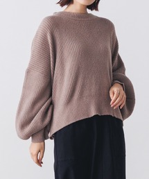 hunch | やわらかくて軽い着心地が◎リブ編みシャギーニット | 秋冬 長袖 ショート丈 クルーネック 差し色 ボリューム袖(ニット/セーター)