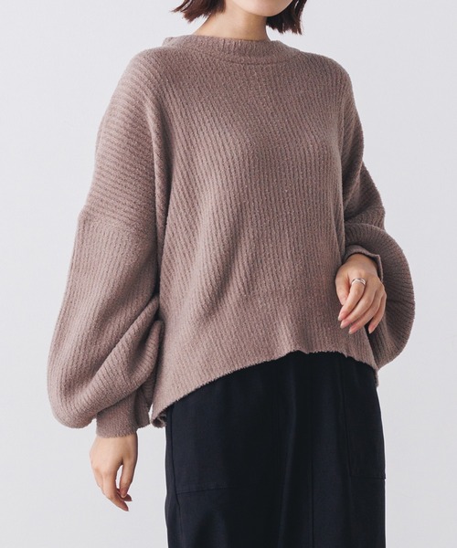 hunch（ハンチ）の「リブ編みボリューム袖シャギーニット（ニット/セーター・レディース・ネイビー/グレー/ピンク/グリーン・FREE）」の2枚目の写真