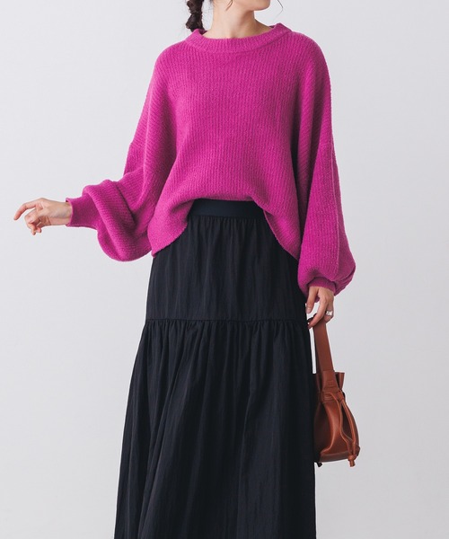 hunch（ハンチ）の「リブ編みボリューム袖シャギーニット（ニット/セーター・レディース・ネイビー/グレー/ピンク/グリーン・FREE）」の4枚目の写真