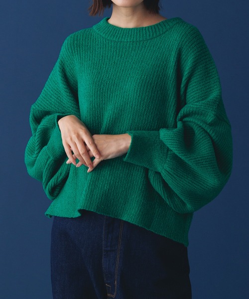 hunch（ハンチ）の「リブ編みボリューム袖シャギーニット（ニット/セーター・レディース・ネイビー/グレー/ピンク/グリーン・FREE）」の3枚目の写真