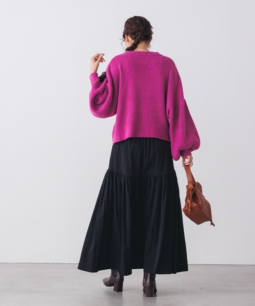 hunch（ハンチ）の「リブ編みボリューム袖シャギーニット（ニット/セーター・レディース・ネイビー/グレー/ピンク/グリーン・FREE）」の17枚目の写真