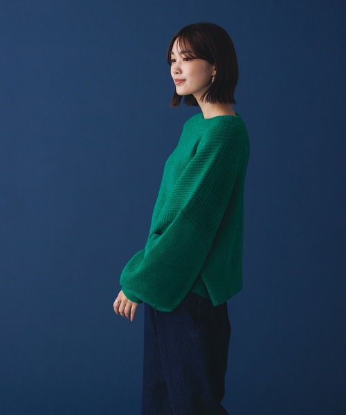 hunch（ハンチ）の「リブ編みボリューム袖シャギーニット（ニット/セーター・レディース・ネイビー/グレー/ピンク/グリーン・FREE）」の5枚目の写真