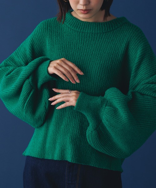 hunch（ハンチ）の「リブ編みボリューム袖シャギーニット（ニット/セーター・レディース・ネイビー/グレー/ピンク/グリーン・FREE）」の21枚目の写真