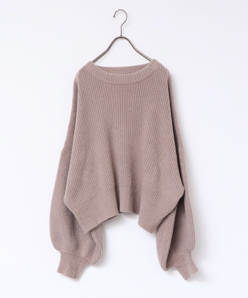 hunch（ハンチ）の「リブ編みボリューム袖シャギーニット（ニット/セーター・レディース・ネイビー/グレー/ピンク/グリーン・FREE）」の6枚目の写真