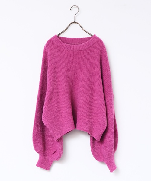 hunch（ハンチ）の「リブ編みボリューム袖シャギーニット（ニット/セーター・レディース・ネイビー/グレー/ピンク/グリーン・FREE）」の15枚目の写真