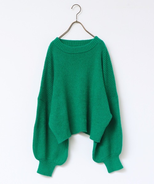 hunch（ハンチ）の「リブ編みボリューム袖シャギーニット（ニット/セーター・レディース・ネイビー/グレー/ピンク/グリーン・FREE）」の9枚目の写真