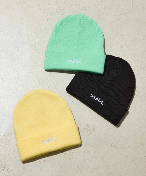 X-girl（エックスガール）の「MILLS LOGO EMBROIDERY KNIT CAP（ニットキャップ/ビーニー・レディース・ブラック/ライトグリーン/イエロー・ONE SIZE）」の7枚目の写真