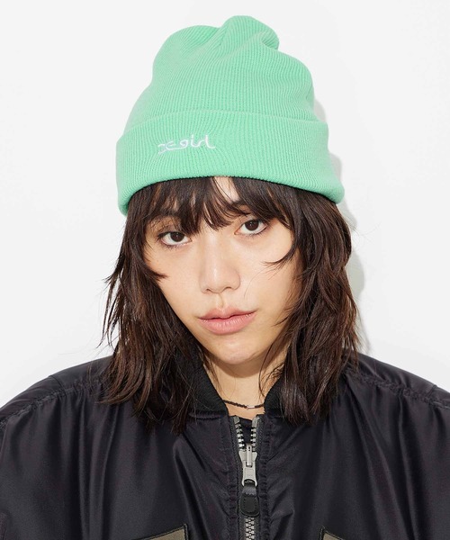 X-girl（エックスガール）の「MILLS LOGO EMBROIDERY KNIT CAP（ニットキャップ/ビーニー・レディース・ブラック/ライトグリーン/イエロー・ONE SIZE）」の12枚目の写真