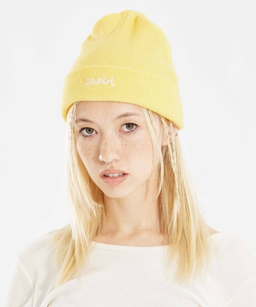 X-girl（エックスガール）の「MILLS LOGO EMBROIDERY KNIT CAP（ニットキャップ/ビーニー・レディース・ブラック/ライトグリーン/イエロー・ONE SIZE）」の6枚目の写真