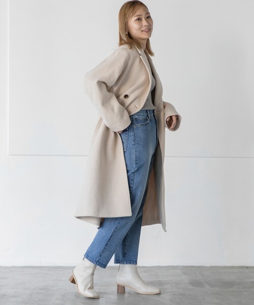 THE SHOP TK （ザ ショップ ティーケー ）の「◆【ウール混/ベルト付】チェスターロングコート（チェスターコート・レディース・ブラック/ライトベージュ・13/11/12）」の4枚目の写真