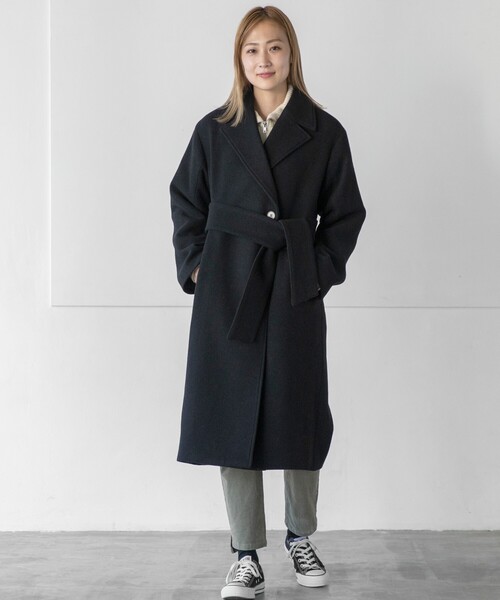 THE SHOP TK （ザ ショップ ティーケー ）の「◆【ウール混/ベルト付】チェスターロングコート（チェスターコート・レディース・ブラック/ライトベージュ・13/11/12）」の8枚目の写真