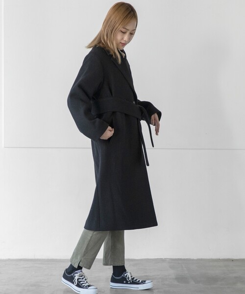 THE SHOP TK （ザ ショップ ティーケー ）の「◆【ウール混/ベルト付】チェスターロングコート（チェスターコート・レディース・ブラック/ライトベージュ・13/11/12）」の9枚目の写真