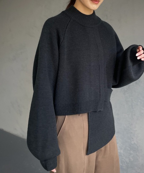 &g'aime（アンジェム）の「【&g’aime】アシンメトリーデザインニット（ニット/セーター・レディース・ブラック/ライトグレー/ブラウン/ライトグリーン・FREE）」の12枚目の写真