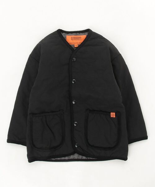 UNIVERSAL OVERALL（ユニバーサルオーバーオール）の「【UNIVERSAL OVERALL】KIDS QUILT JACKET（ノーカラーコート・キッズ・ブラック/アイボリー・110/120/150/140/130）」の2枚目の写真