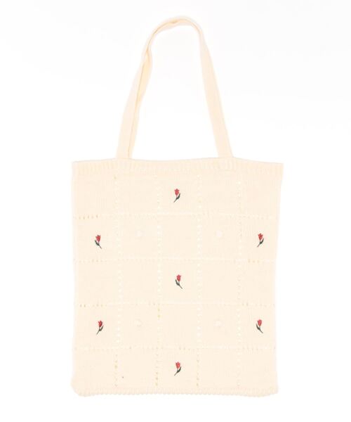 ehka sopo(エヘカソポ)の「花刺繍ポンポンニットトートバッグ(トートバッグ・レディース・キナリ/ベージュ/レッド・フリ-)」の4枚目の写真