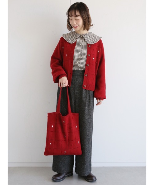 ehka sopo(エヘカソポ)の「花刺繍ポンポンニットトートバッグ(トートバッグ・レディース・キナリ/ベージュ/レッド・フリ-)」の10枚目の写真