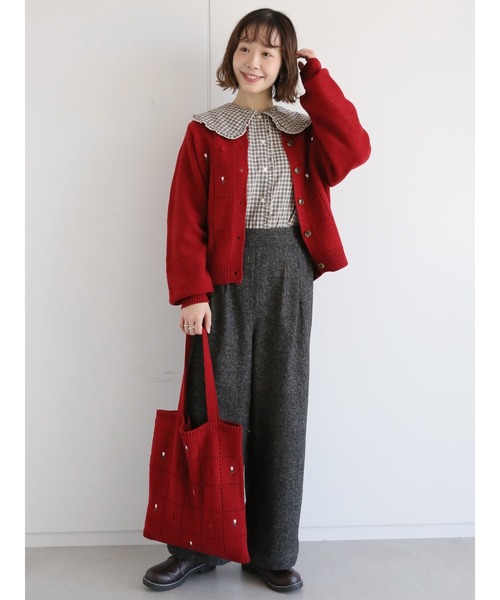 ehka sopo(エヘカソポ)の「花刺繍ポンポンニットトートバッグ(トートバッグ・レディース・キナリ/ベージュ/レッド・フリ-)」の11枚目の写真