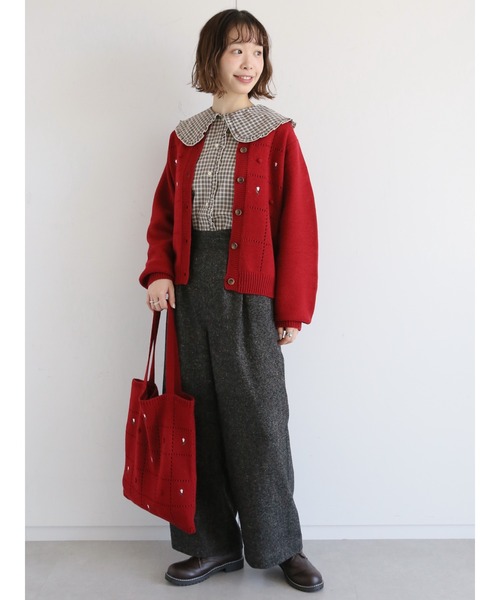 ehka sopo(エヘカソポ)の「花刺繍ポンポンニットトートバッグ(トートバッグ・レディース・キナリ/ベージュ/レッド・フリ-)」の12枚目の写真