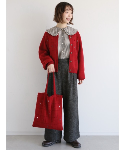 ehka sopo(エヘカソポ)の「花刺繍ポンポンニットトートバッグ(トートバッグ・レディース・キナリ/ベージュ/レッド・フリ-)」の13枚目の写真