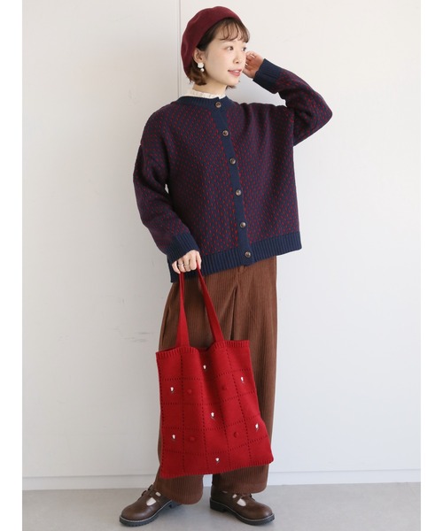 ehka sopo(エヘカソポ)の「花刺繍ポンポンニットトートバッグ(トートバッグ・レディース・キナリ/ベージュ/レッド・フリ-)」の15枚目の写真
