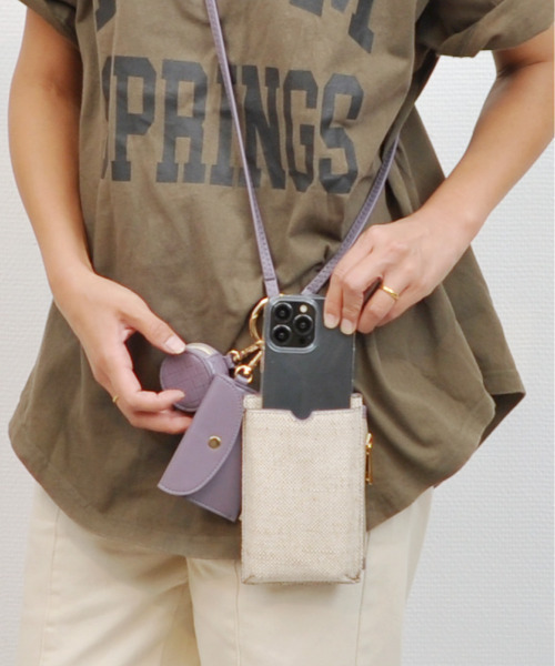 cache cache（カシュ カシュ）の「カシュカシュ cachecache / 綿麻3点セットスマホショルダー（ショルダーバッグ・レディース・グリーン/ラベンダー/ブラック/ベージュ・FREE）」の4枚目の写真