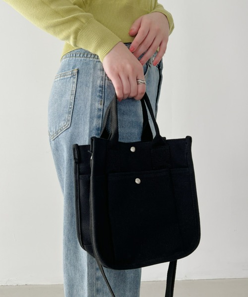 CLEA（クレア）の「スクエアキャンバス2WAYショルダーバッグ（ショルダーバッグ・レディース・ブラック/アイボリー・FREE）」の8枚目の写真