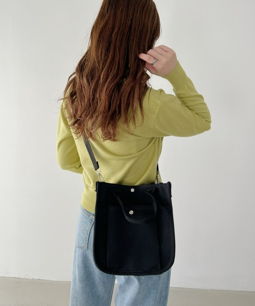 CLEA（クレア）の「スクエアキャンバス2WAYショルダーバッグ（ショルダーバッグ・レディース・ブラック/アイボリー・FREE）」の13枚目の写真