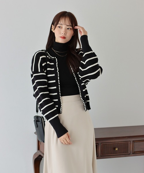 BLUEEAST（ブルーイースト）の「パールデザインニットカーディガン（カーディガン/ボレロ・レディース・アイボリー/グレー/ブラック/ピンク/アイボリー系/ブラック系・MEDIUM）」の4枚目の写真