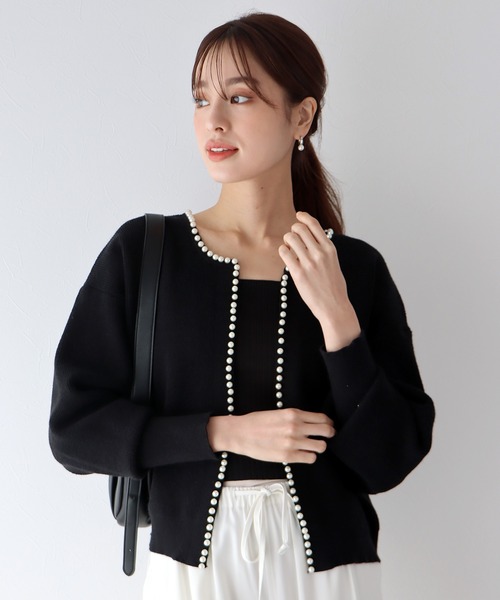 BLUEEAST（ブルーイースト）の「パールデザインニットカーディガン（カーディガン/ボレロ・レディース・アイボリー/グレー/ブラック/ピンク/アイボリー系/ブラック系・MEDIUM）」の3枚目の写真