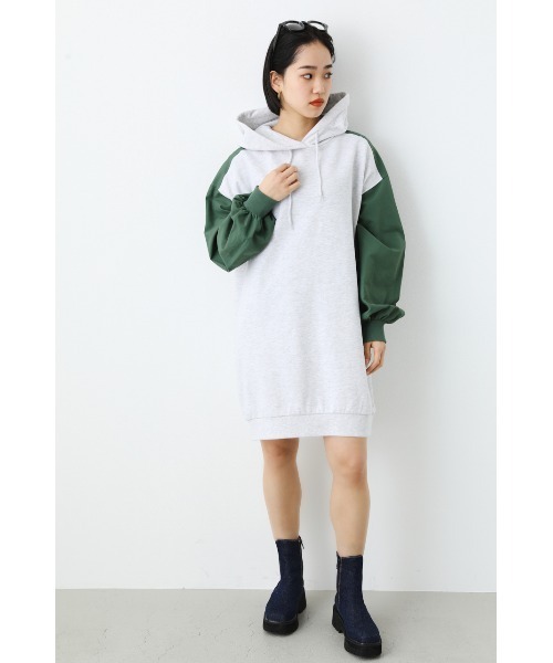 RODEO CROWNS WIDE BOWL（ロデオクラウンズワイドボウル）の「ナイロンドッキングフードワンピース（ワンピース・レディース・グレー×ホワイト/ブラック/グリーン・FREE）」の6枚目の写真