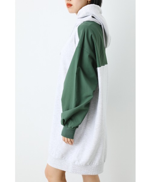 RODEO CROWNS WIDE BOWL（ロデオクラウンズワイドボウル）の「ナイロンドッキングフードワンピース（ワンピース・レディース・グレー×ホワイト/ブラック/グリーン・FREE）」の16枚目の写真