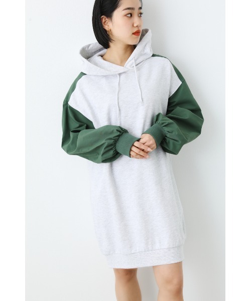 RODEO CROWNS WIDE BOWL（ロデオクラウンズワイドボウル）の「ナイロンドッキングフードワンピース（ワンピース・レディース・グレー×ホワイト/ブラック/グリーン・FREE）」の12枚目の写真