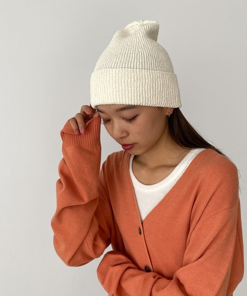 CANAL JEAN(キャナルジーン)の「El mar(エルマール) ペーパーリブニットCAP(ニットキャップ/ビーニー・レディース・アイボリー/ライトベージュ/グリーン・ONE SIZE)」の4枚目の写真