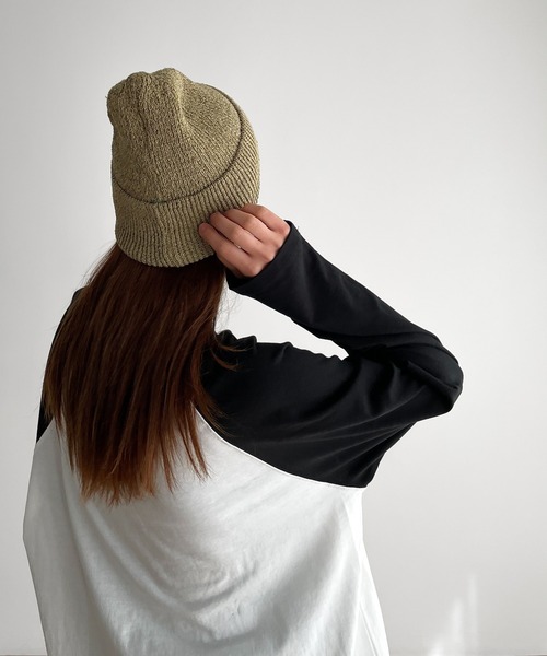 CANAL JEAN(キャナルジーン)の「El mar(エルマール) ペーパーリブニットCAP(ニットキャップ/ビーニー・レディース・アイボリー/ライトベージュ/グリーン・ONE SIZE)」の7枚目の写真